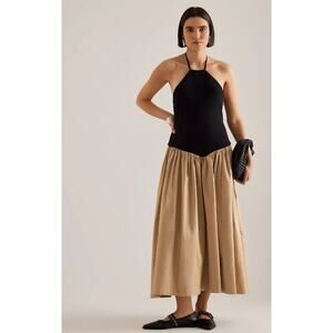 NWT Maeve Halter Basque-Waist Twofer Midi Dress - Large